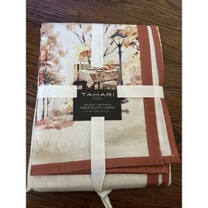 tahari oblong table cloth fall Scenery painting Trees Lamp Post 60"x84"